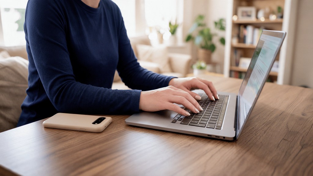 Person, die mit einem Laptop nach Hotels sucht